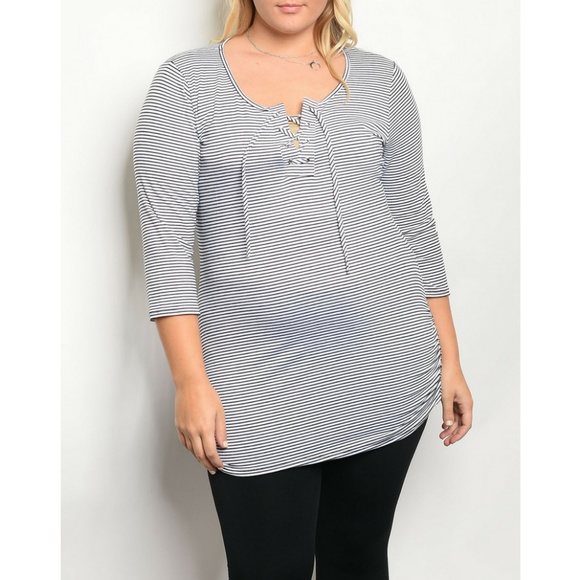 Janette Plus Tops - White Black Stripe Plus Size Top {Janette Plus}